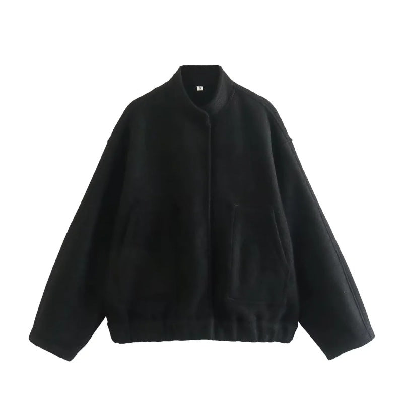 Oversized Wool Outerwear | Stand Collar Wool Jacket