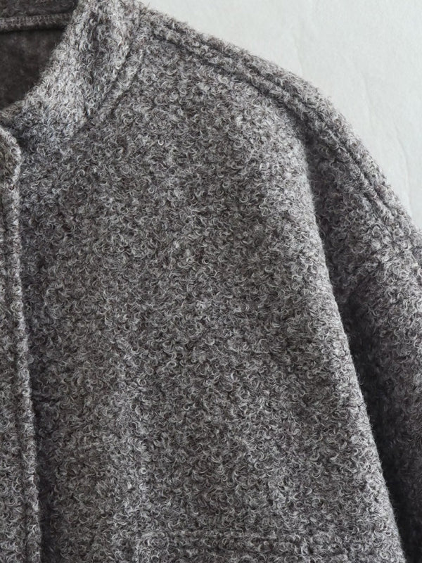 Oversized Wool Outerwear | Stand Collar Wool Jacket