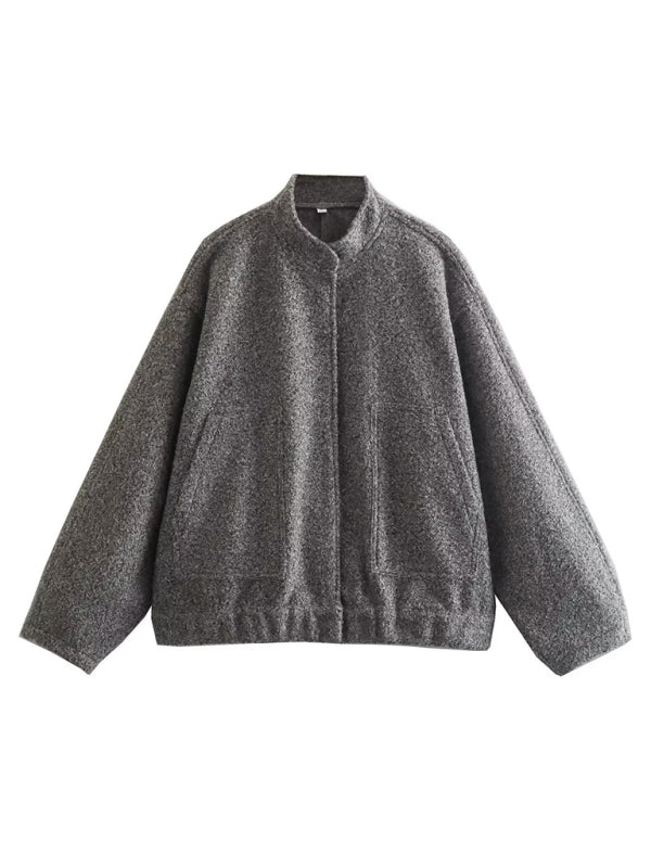 Oversized Wool Outerwear | Stand Collar Wool Jacket