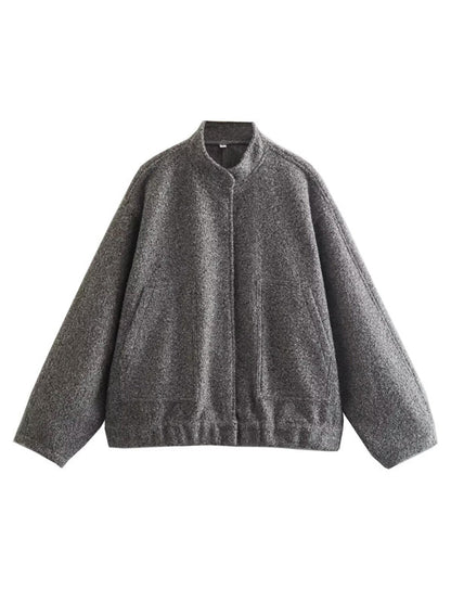 Oversized Wool Outerwear | Stand Collar Wool Jacket