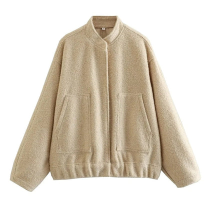 Oversized Wool Outerwear | Stand Collar Wool Jacket