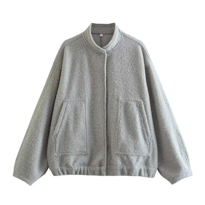 Oversized Wool Outerwear | Stand Collar Wool Jacket