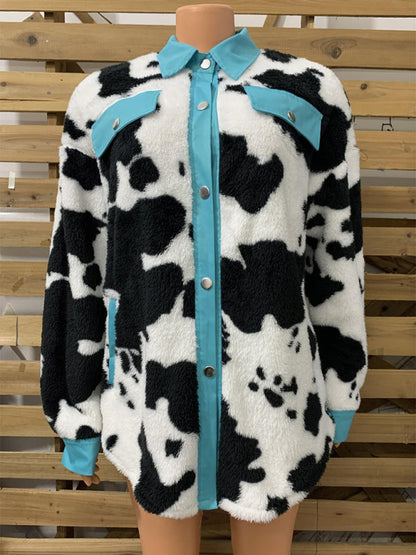 Jackets- Plush Contrast Animal Print Button Jacket- - IndioGear Fashion and Gear