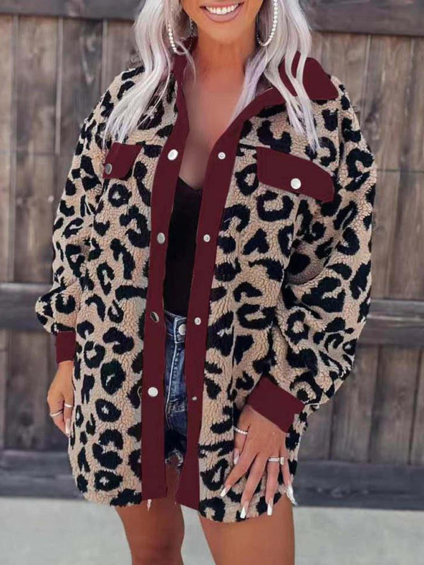 Jackets- Plush Contrast Animal Print Button Jacket- - IndioGear Fashion and Gear