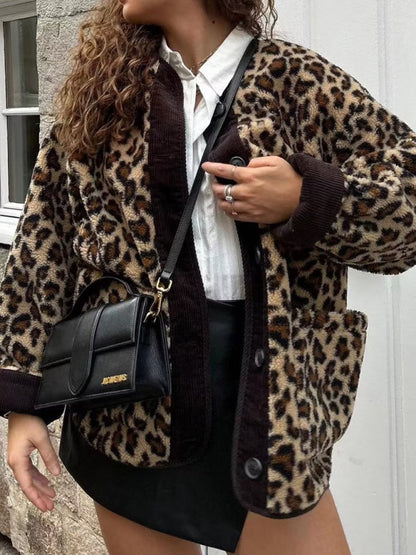 Jackets- Warmer Cozy Animal Print Button-Up Jacket- Leopard- IndioGear Fashion and Gear