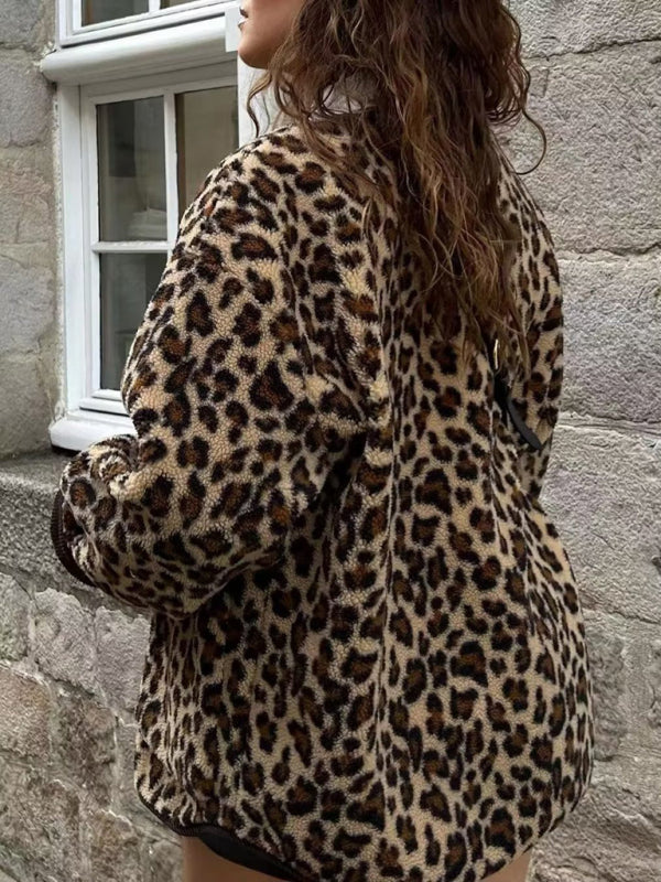 Jackets- Warmer Cozy Animal Print Button-Up Jacket- - IndioGear Fashion and Gear