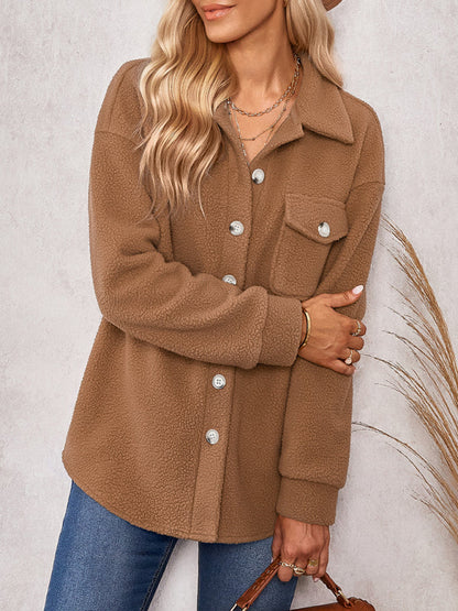 Jackets- Winter Essential: Faux Fur Fabric, Side Flap Pocket, Plush Jacket- - Pekosa Women Clothing