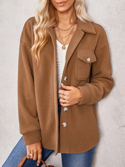 Jackets- Winter Essential: Faux Fur Fabric, Side Flap Pocket, Plush Jacket- - Pekosa Women Clothing