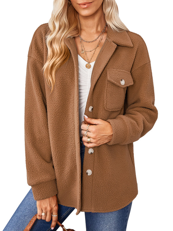 Jackets- Winter Essential: Faux Fur Fabric, Side Flap Pocket, Plush Jacket- - Pekosa Women Clothing