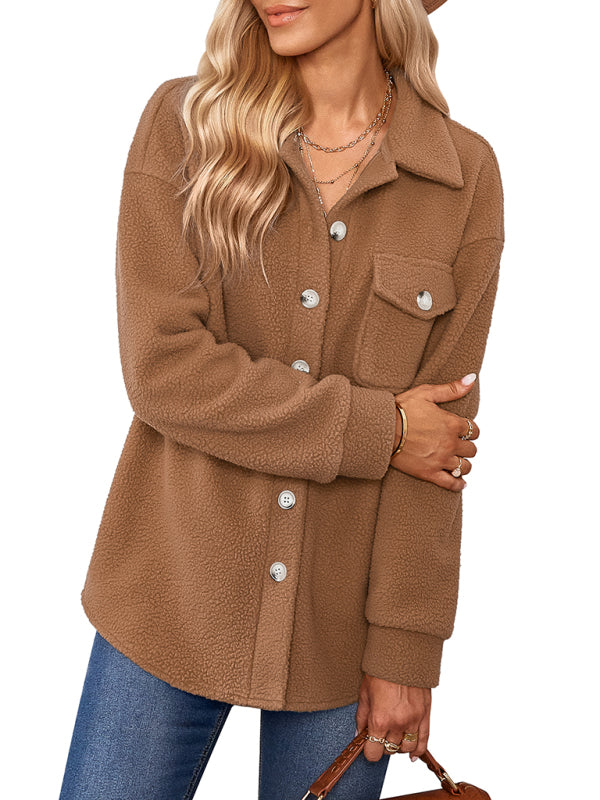 Jackets- Winter Essential: Faux Fur Fabric, Side Flap Pocket, Plush Jacket- - Pekosa Women Clothing