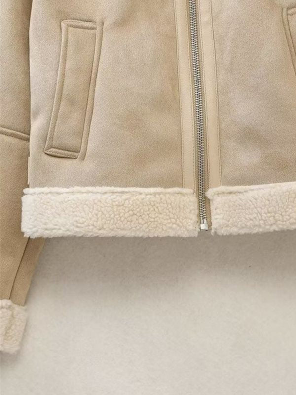 Jackets- Women's Aviator Jacket in Faux Lamb Wool & Suede Leather- - IndioGear Fashion and Gear