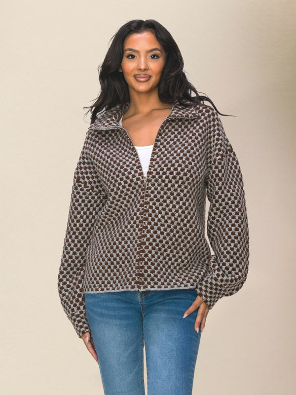 Jackets- Wool Blend Houndstooth Jacket for Winter- Brown- IndioGear Clothing and Gear