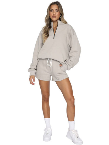 Jogging Outfit-Run-Ready Tracksuit Sweatshorts and Sweatshirt for Active Jogging-Pekosa Women Clothing