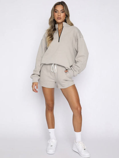 Jogging Outfit-Run-Ready Tracksuit Sweatshorts and Sweatshirt for Active Jogging-Pekosa Women Clothing