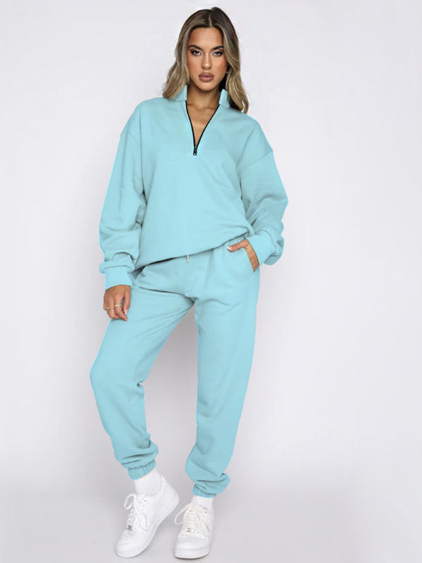 Jogging Outfit-Sporty Lounge Wear Cozy Sweatpants and Zip-Up Sweatshirt Pair-Pekosa Women Clothing