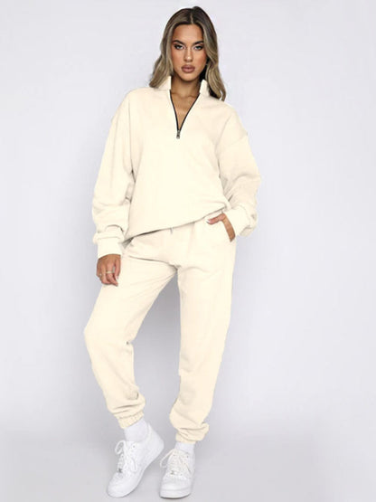 Jogging Outfit-Sporty Lounge Wear Cozy Sweatpants and Zip-Up Sweatshirt Pair-Pekosa Women Clothing