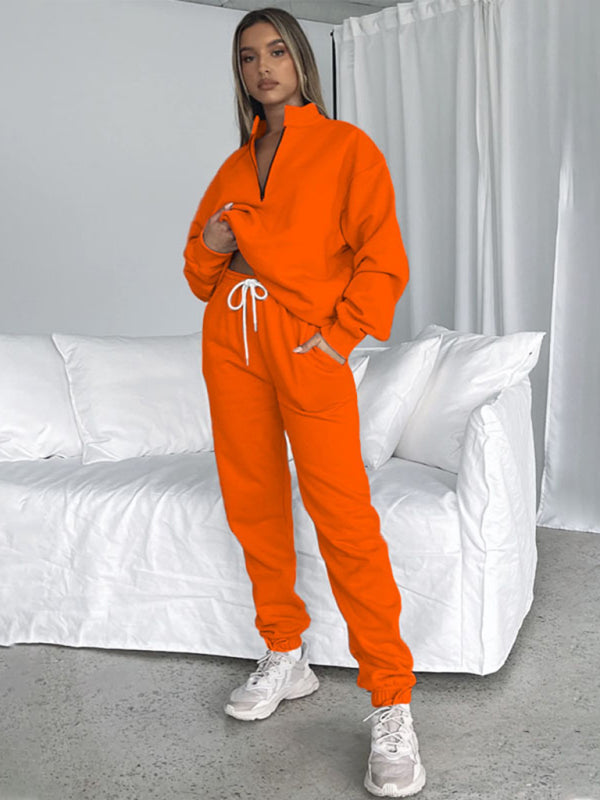 Jogging Outfit-Sporty Lounge Wear Cozy Sweatpants and Zip-Up Sweatshirt Pair-Pekosa Women Clothing