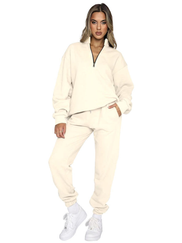 Jogging Outfit-Sporty Lounge Wear Cozy Sweatpants and Zip-Up Sweatshirt Pair-Pekosa Women Clothing