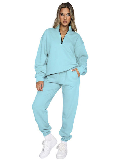 Jogging Outfit-Sporty Lounge Wear Cozy Sweatpants and Zip-Up Sweatshirt Pair-Pekosa Women Clothing