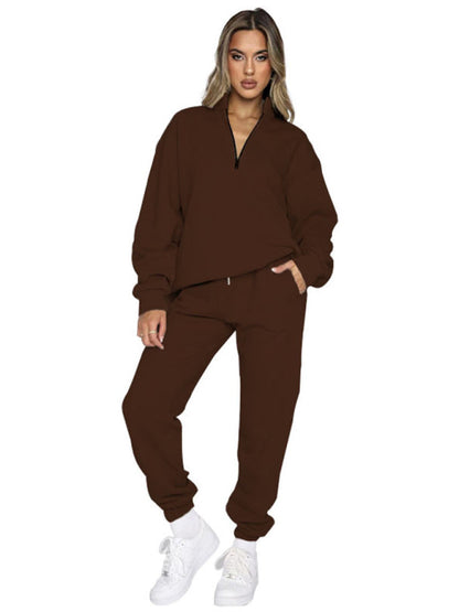 Jogging Outfit-Sporty Lounge Wear Cozy Sweatpants and Zip-Up Sweatshirt Pair-Pekosa Women Clothing