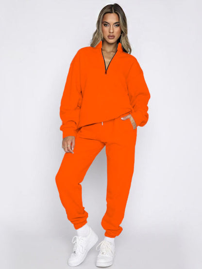 Jogging Outfit-Sporty Lounge Wear Cozy Sweatpants and Zip-Up Sweatshirt Pair-Pekosa Women Clothing