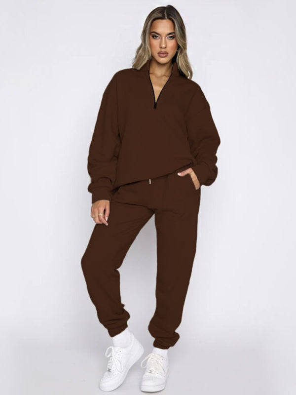 Jogging Outfit-Sporty Lounge Wear Cozy Sweatpants and Zip-Up Sweatshirt Pair-Pekosa Women Clothing