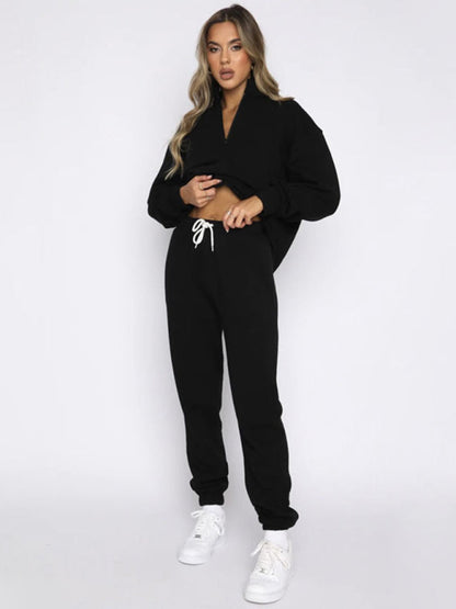 Jogging Outfit-Sporty Lounge Wear Cozy Sweatpants and Zip-Up Sweatshirt Pair-Pekosa Women Clothing