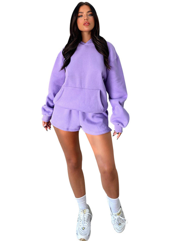 Jogging Outfit-Tracksuit Hoodie and Sweatshorts Set for Your Run-Pekosa Women Clothing