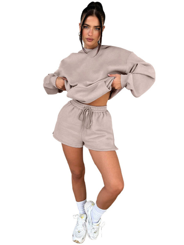 Jogging Outfit-Tracksuit Hoodie and Sweatshorts Set for Your Run-Pekosa Women Clothing