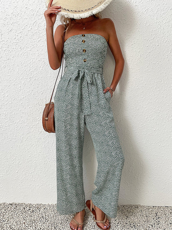 Jumpsuit- Animal Print Tube Jumpsuit - Belted Pantsuits- - IndioGear Fashion and Gear