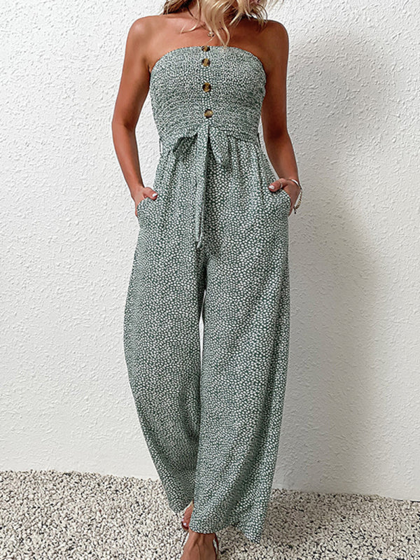 Jumpsuit- Animal Print Tube Jumpsuit - Belted Pantsuits- - IndioGear Fashion and Gear