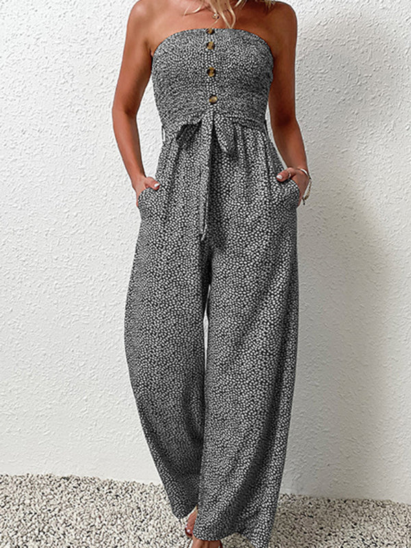 Jumpsuit- Animal Print Tube Jumpsuit - Belted Pantsuits- - IndioGear Fashion and Gear