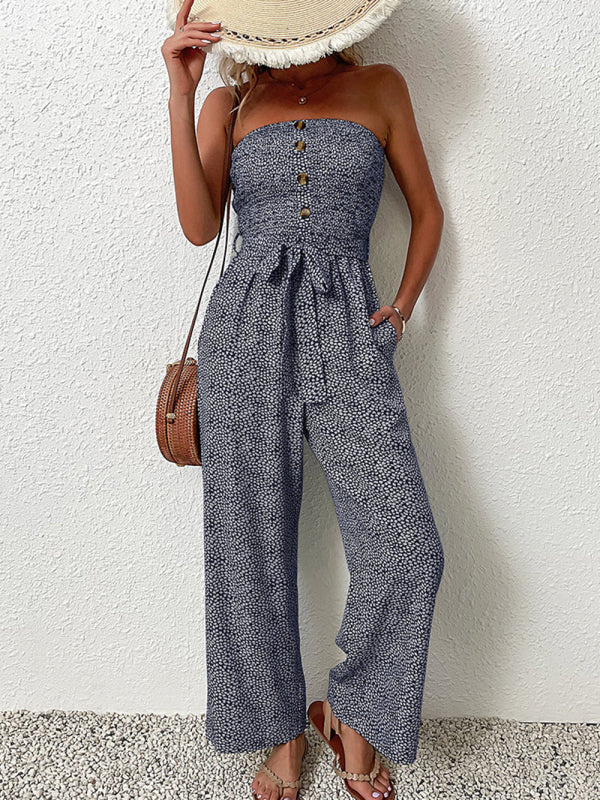 Jumpsuit- Animal Print Tube Jumpsuit - Belted Pantsuits- - IndioGear Fashion and Gear