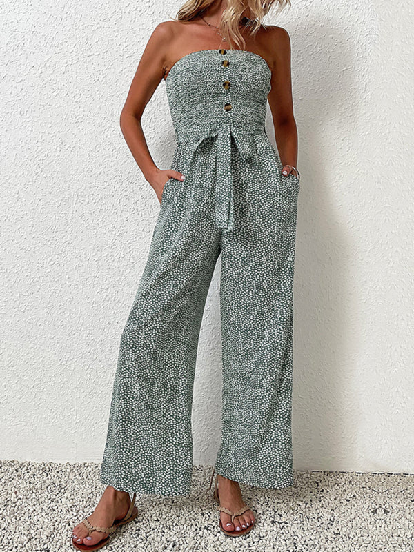 Jumpsuit- Animal Print Tube Jumpsuit - Belted Pantsuits- - IndioGear Fashion and Gear