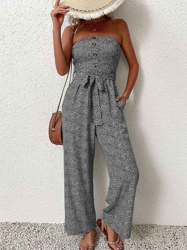 Jumpsuit- Animal Print Tube Jumpsuit - Belted Pantsuits- - IndioGear Fashion and Gear