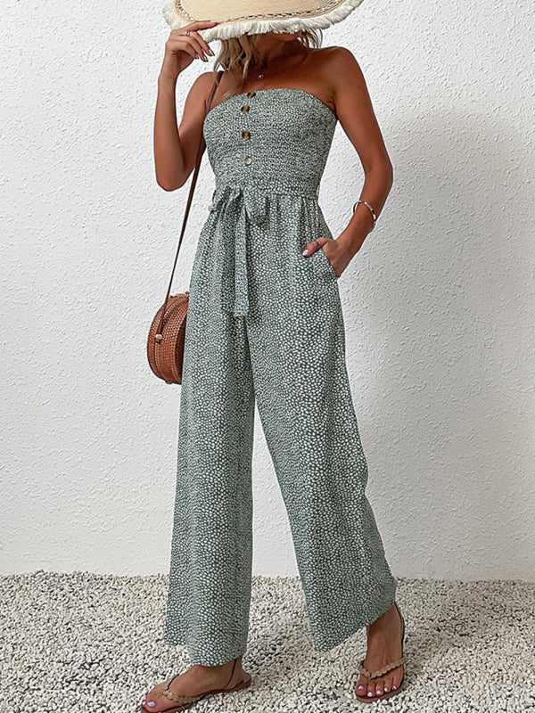 Jumpsuit- Animal Print Tube Jumpsuit - Belted Pantsuits- - IndioGear Fashion and Gear