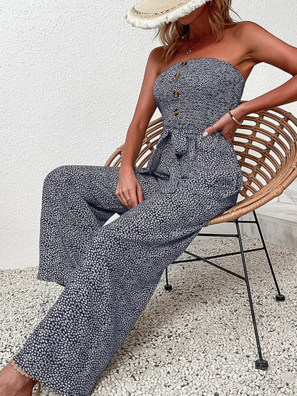 Jumpsuit- Animal Print Tube Jumpsuit - Belted Pantsuits- - IndioGear Fashion and Gear