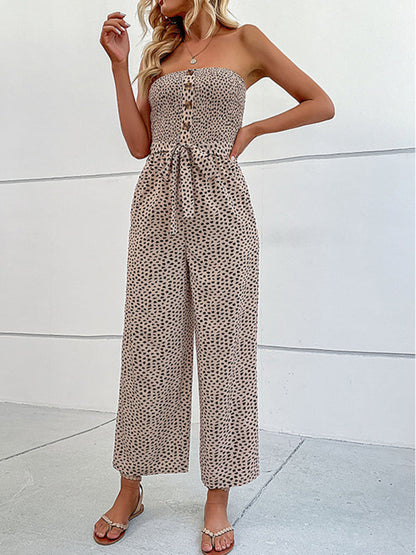 Jumpsuit- Animal Print Tube Jumpsuit - Belted Pantsuits- - IndioGear Fashion and Gear