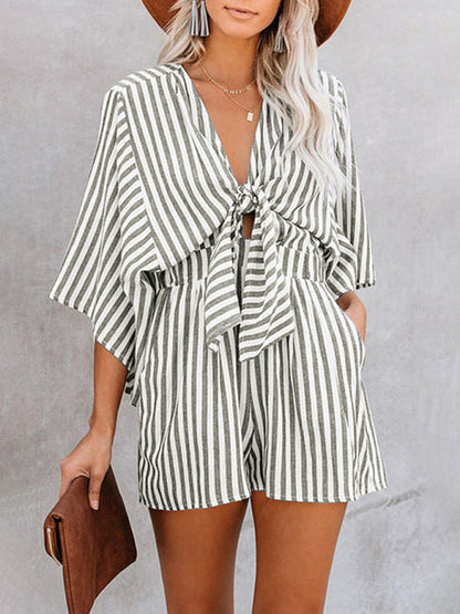 Jumpsuit- Be Bold, Be Confident: Make a Statement in Our Striped Romper Playsuit- Black- IndioGear Fashion and Gear