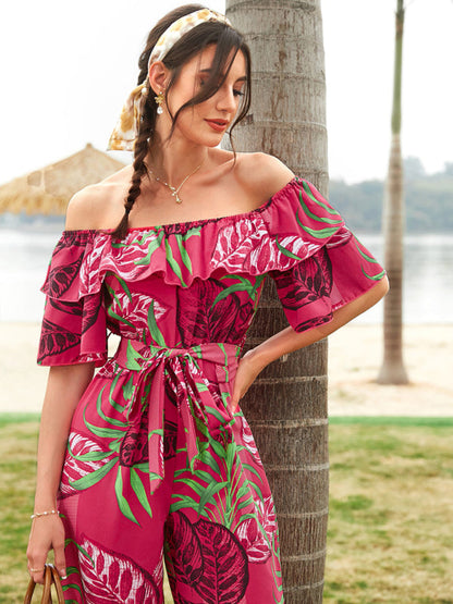 Jumpsuit- Boho Floral Off Shoulder Jumpsuit- - IndioGear Fashion and Gear