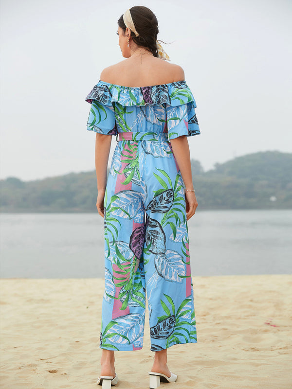 Jumpsuit- Boho Floral Off Shoulder Jumpsuit- - IndioGear Fashion and Gear