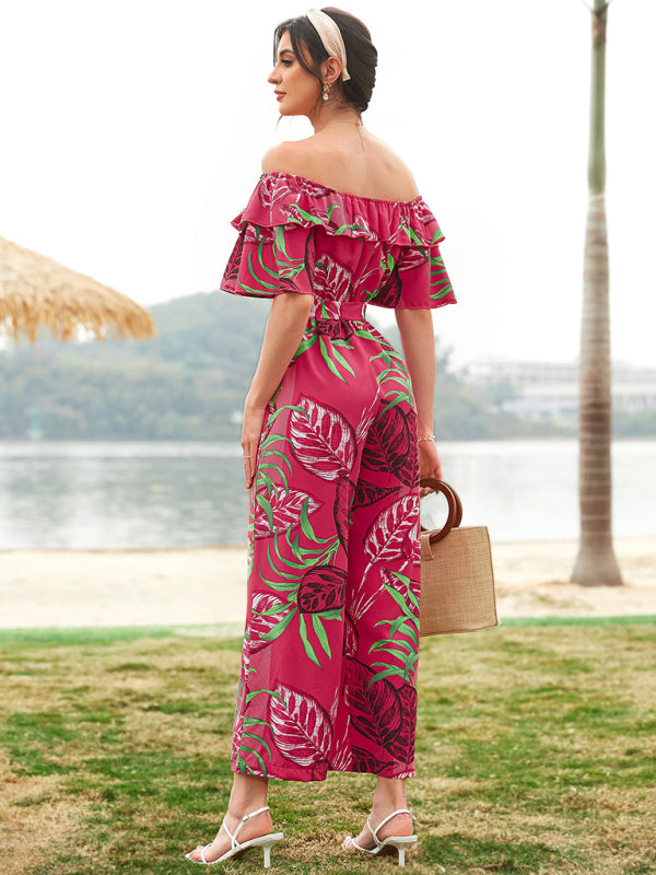 Jumpsuit- Boho Floral Off Shoulder Jumpsuit- - IndioGear Fashion and Gear