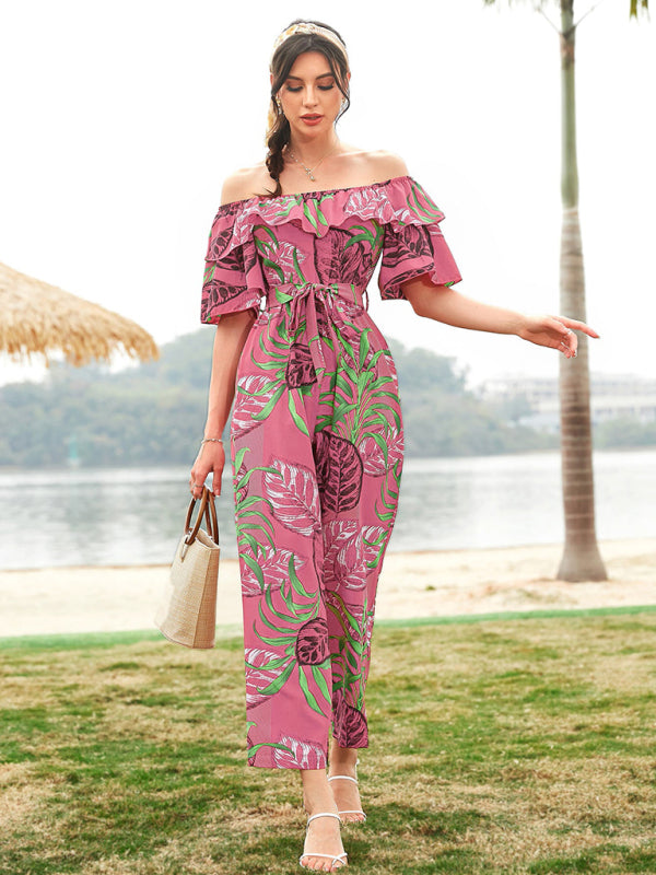 Jumpsuit- Boho Floral Off Shoulder Jumpsuit- - IndioGear Fashion and Gear