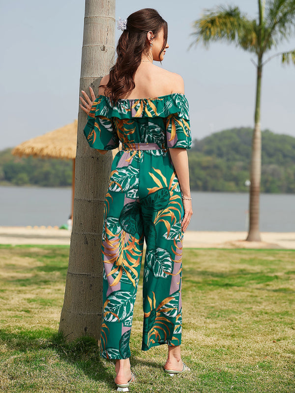 Jumpsuit- Boho Floral Off Shoulder Jumpsuit- - IndioGear Fashion and Gear