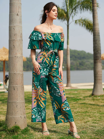 Jumpsuit- Boho Floral Off Shoulder Jumpsuit- - IndioGear Fashion and Gear