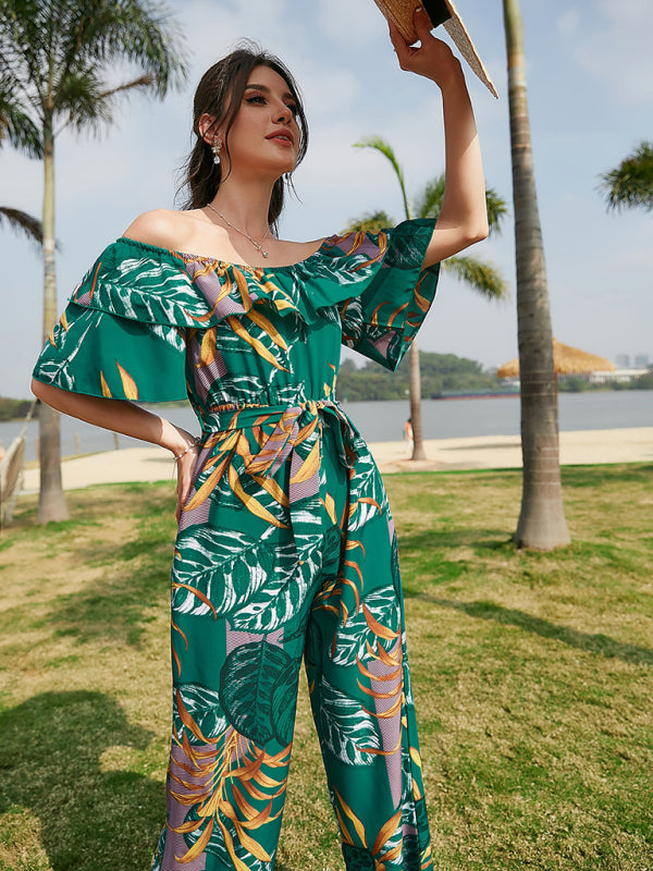 Jumpsuit- Boho Floral Off Shoulder Jumpsuit- - IndioGear Fashion and Gear