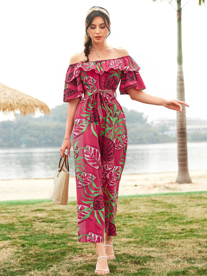 Jumpsuit- Boho Floral Off Shoulder Jumpsuit- - IndioGear Fashion and Gear