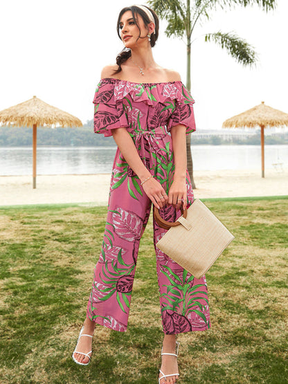 Jumpsuit- Boho Floral Off Shoulder Jumpsuit- - IndioGear Fashion and Gear