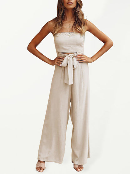 Jumpsuit- Casual Strapless Jumpsuit for Women - Summer Tube Playsuit- Beige- IndioGear Fashion and Gear