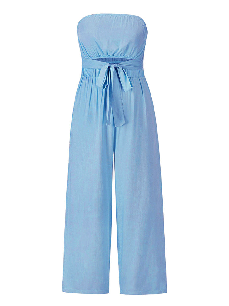 Jumpsuit- Casual Strapless Jumpsuit for Women - Summer Tube Playsuit- Blue- IndioGear Fashion and Gear